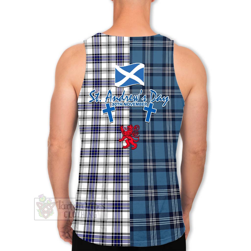 Tartan Vibes Clothing Hannay Tartan Men's Tank Top Happy St. Andrew's Day Half Tartan Style