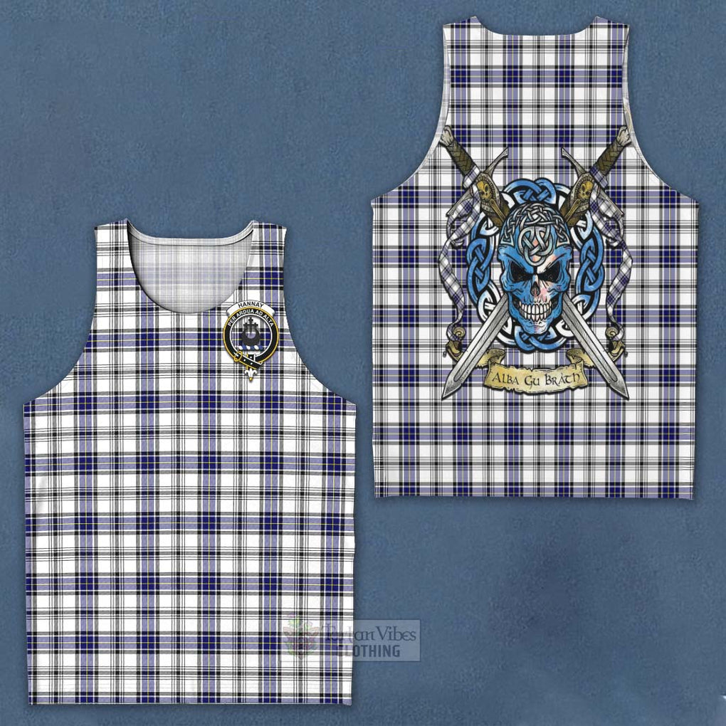 Tartan Vibes Clothing Hannay Tartan Men's Tank Top with Family Crest Celtic Skull Style