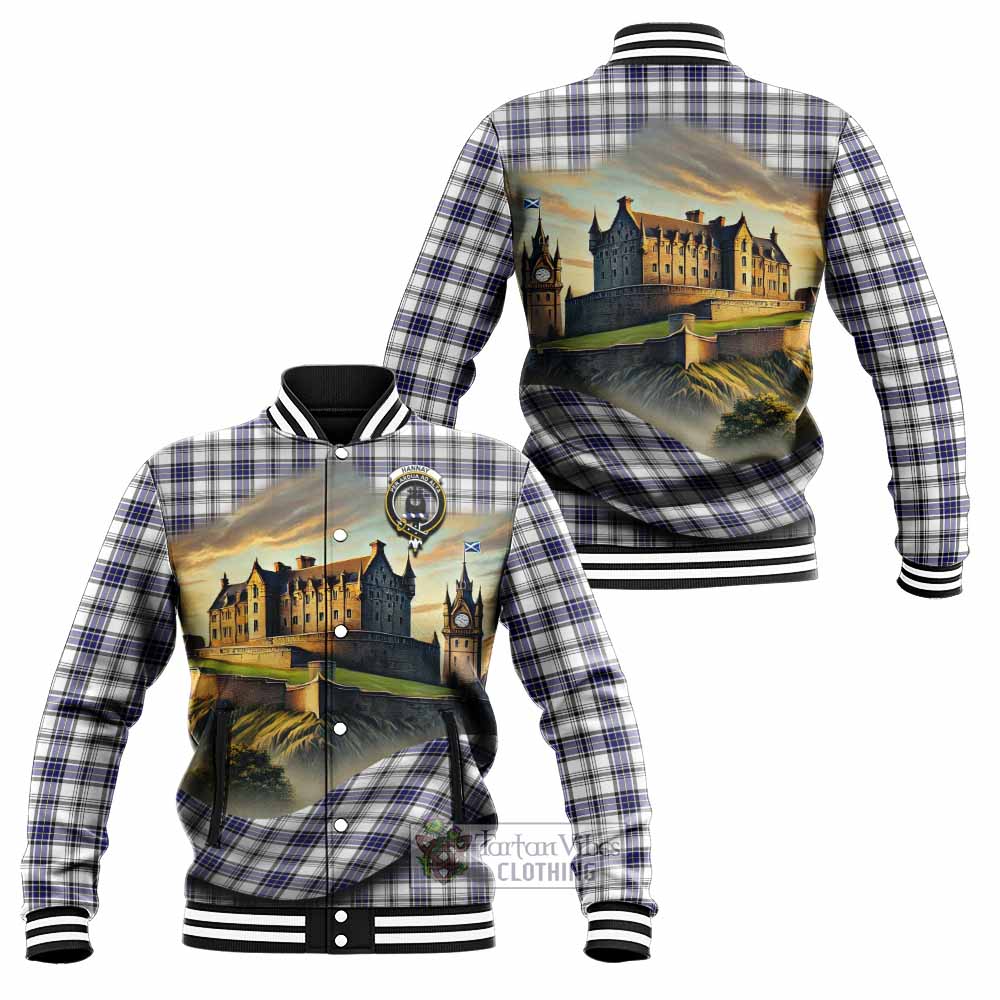 Tartan Vibes Clothing Hannay Tartan Family Crest Baseball Jacket with Scottish Ancient Castle Style