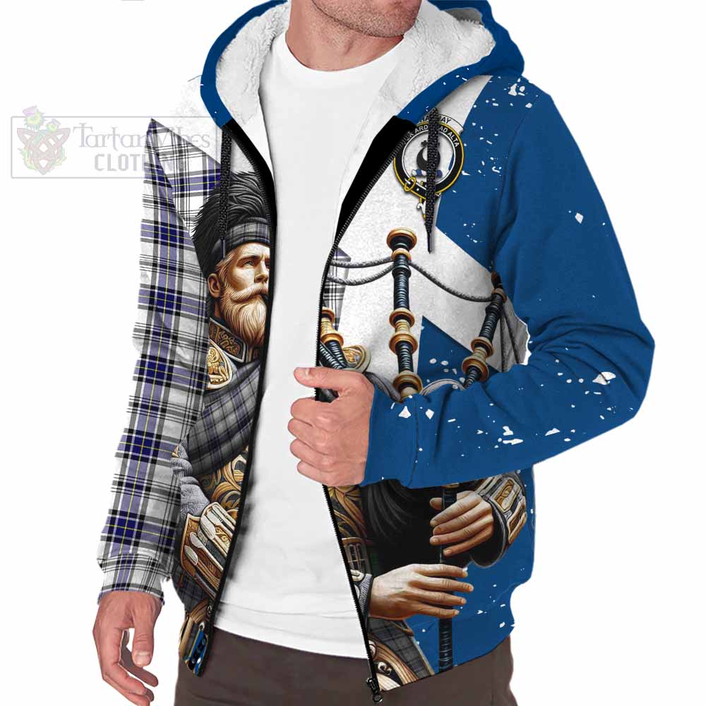Tartan Vibes Clothing Hannay Tartan Sherpa Hoodie with Family Crest Scottish Bagpiper Vibes