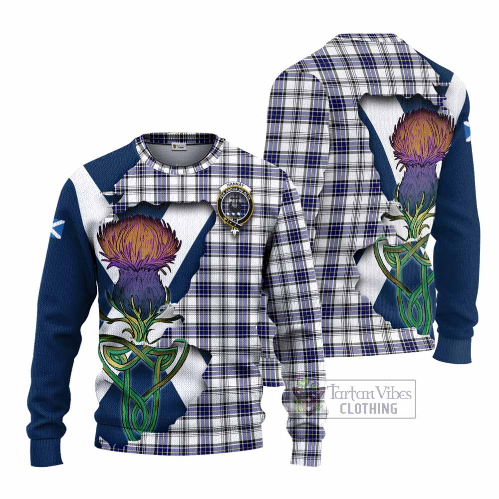 Tartan Vibes Clothing Hannay Tartan Family Crest Knitted Sweater Scottish Thistle Celtic Inspired