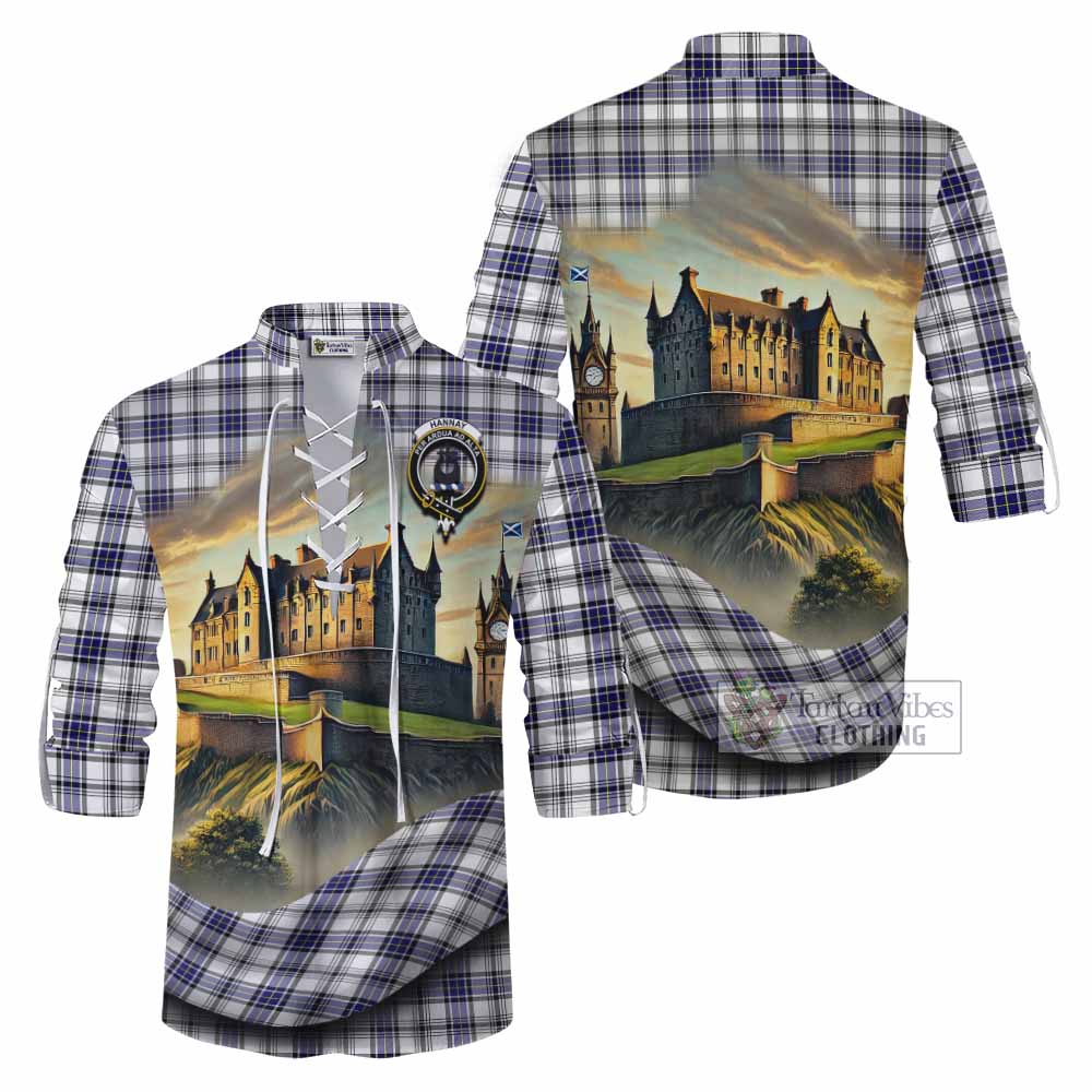 Tartan Vibes Clothing Hannay Tartan Family Crest Ghillie Kilt Shirt with Scottish Ancient Castle Style