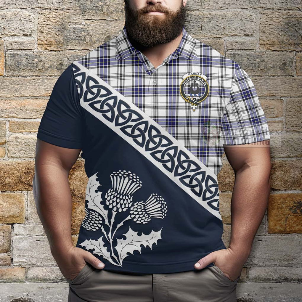 Hannay Tartan Polo Shirt Featuring Thistle and Scotland Map