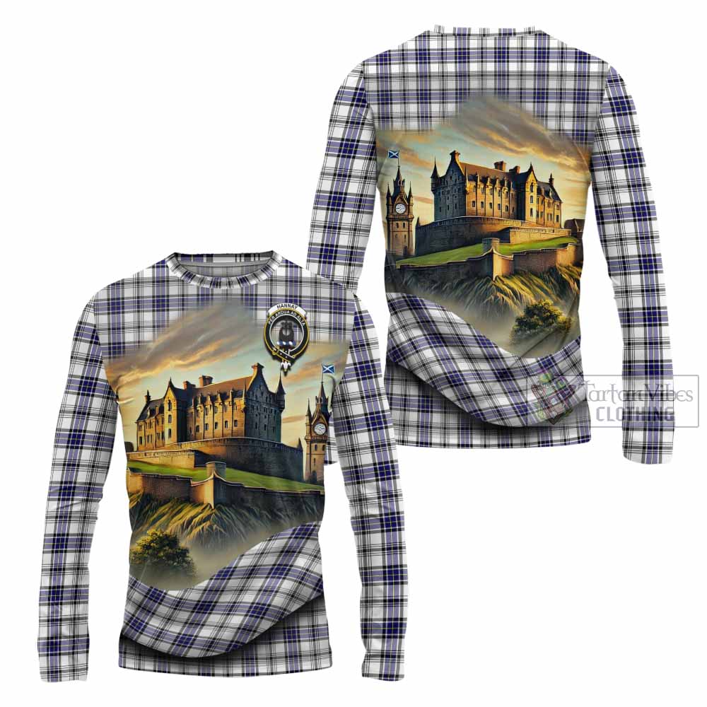 Tartan Vibes Clothing Hannay Tartan Family Crest Long Sleeve T-Shirt with Scottish Ancient Castle Style