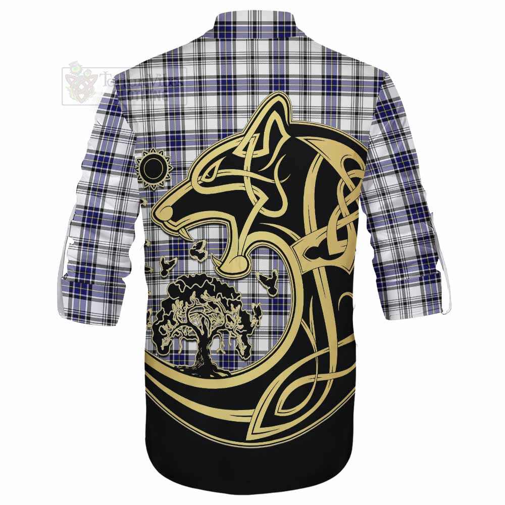 Tartan Vibes Clothing Hannay Tartan Ghillie Kilt Shirt with Family Crest Celtic Wolf Style