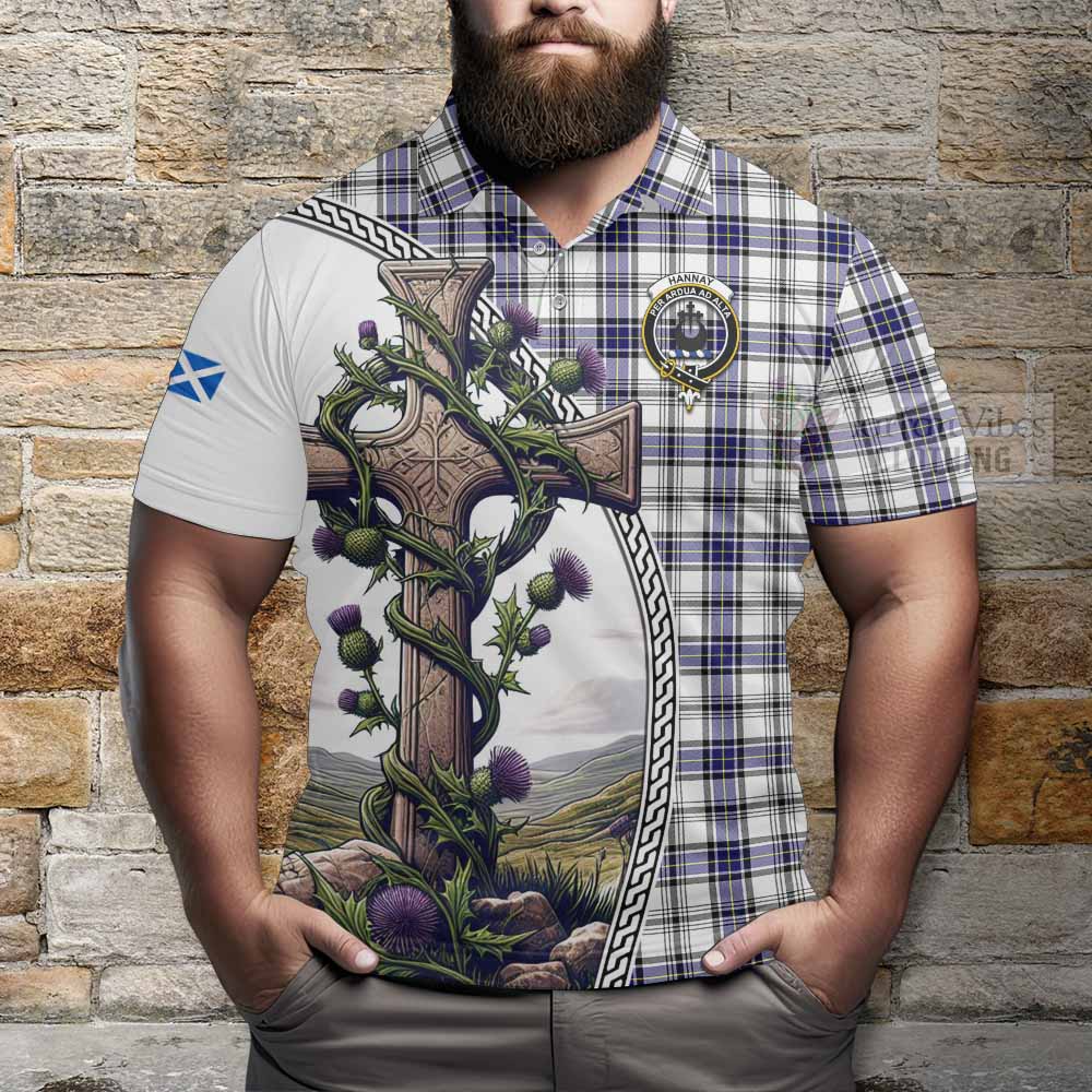 Tartan Vibes Clothing Hannay Tartan Polo Shirt with Family Crest and St. Andrew's Cross Accented by Thistle Vines
