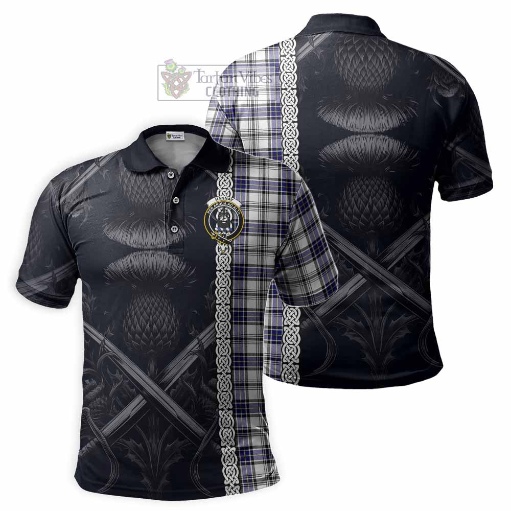 Tartan Vibes Clothing Hannay Tartan Polo Shirt with Family Crest Cross Sword Thistle Celtic Vibes