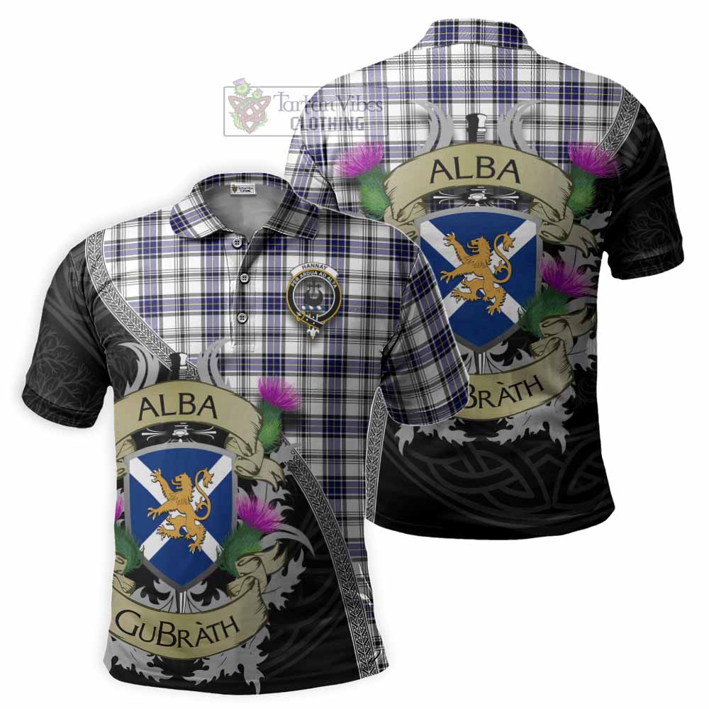 Tartan Vibes Clothing Hannay Tartan Family Crest Polo Shirt Lion Rampant Royal Thistle Shield Celtic Inspired