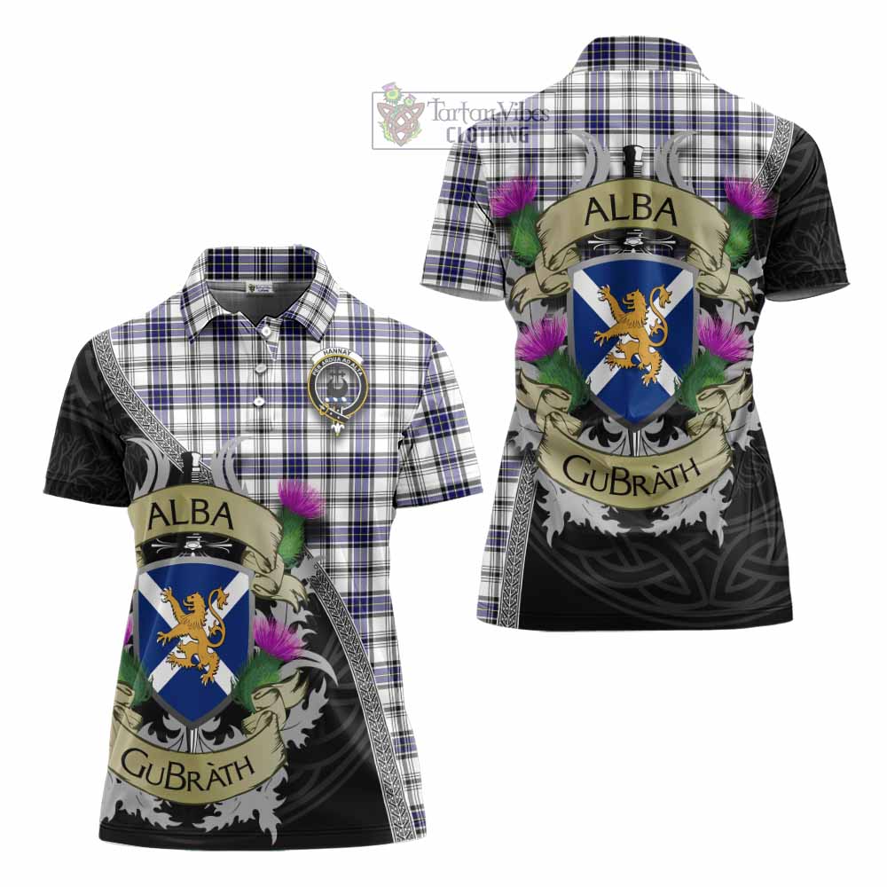 Tartan Vibes Clothing Hannay Tartan Family Crest Women's Polo Shirt Lion Rampant Royal Thistle Shield Celtic Inspired