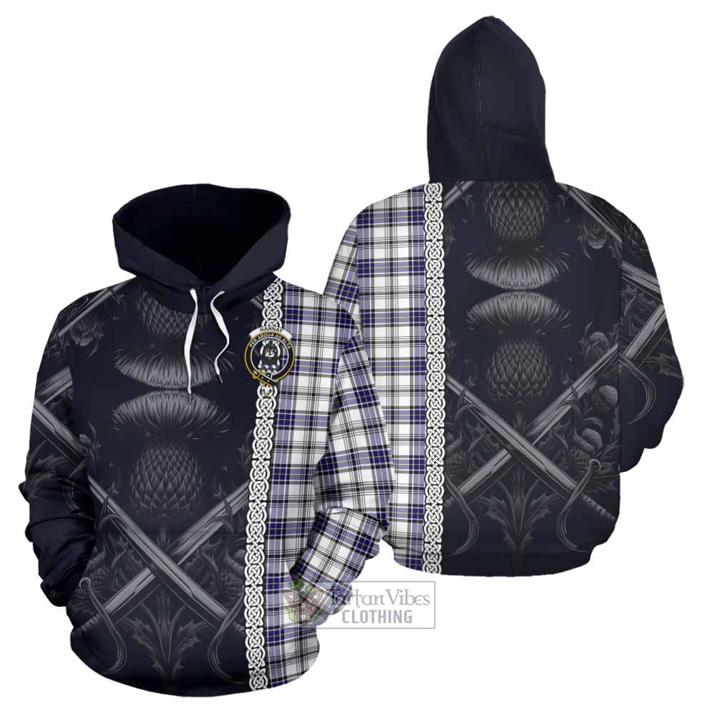 Tartan Vibes Clothing Hannay Tartan Hoodie with Family Crest Cross Sword Thistle Celtic Vibes