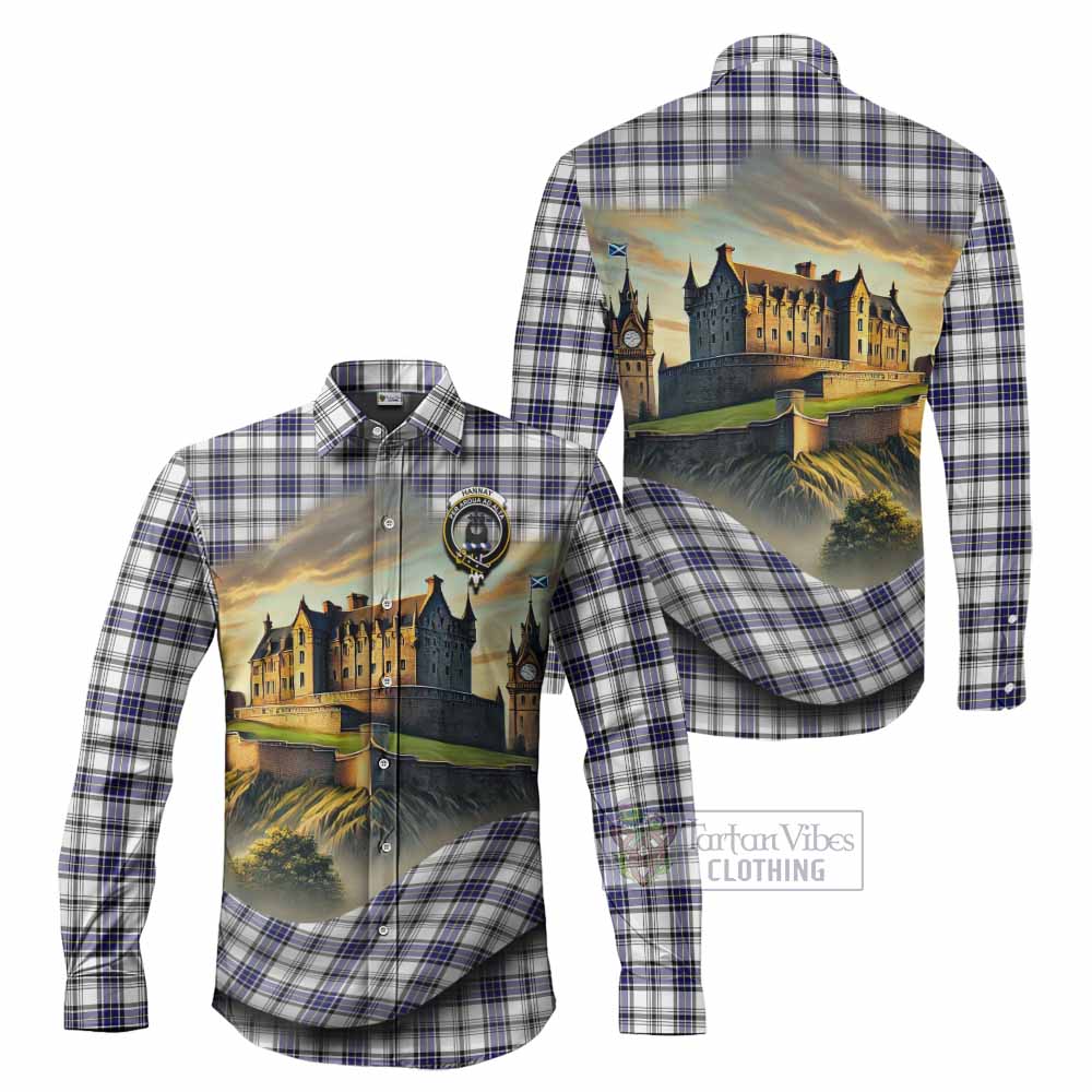 Tartan Vibes Clothing Hannay Tartan Family Crest Long Sleeve Button Shirt with Scottish Ancient Castle Style