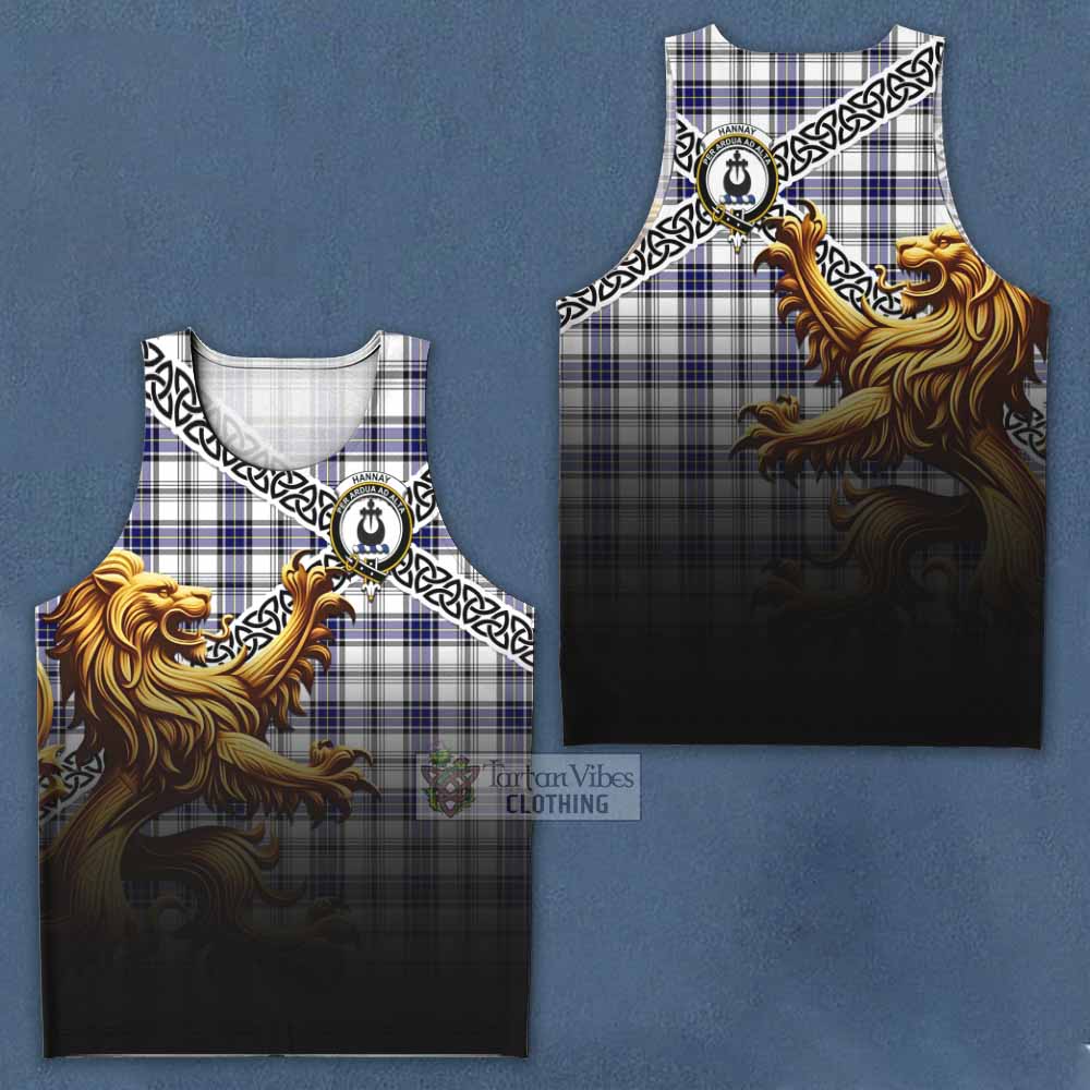 Tartan Vibes Clothing Hannay Crest Tartan Men's Tank Top with Golden Lion Emblem Celtic Style