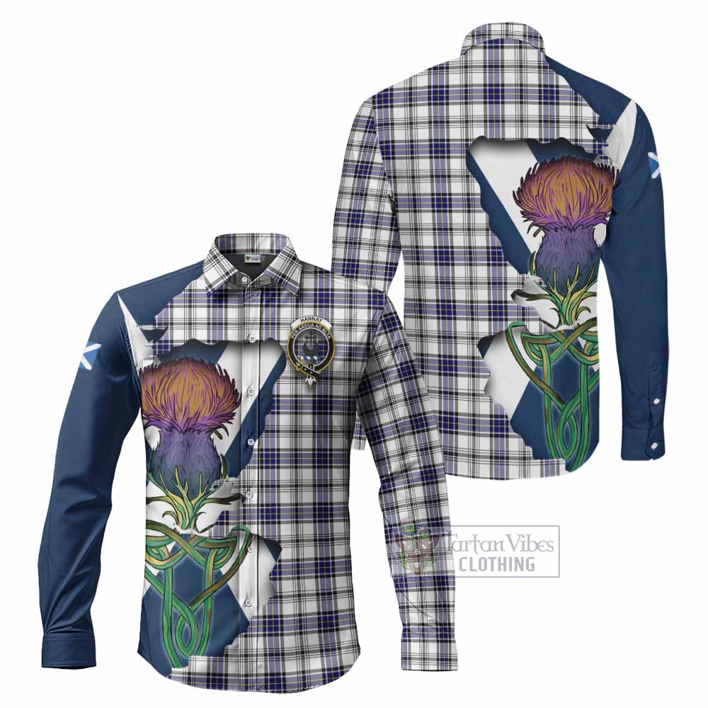 Tartan Vibes Clothing Hannay Tartan Family Crest Long Sleeve Button Shirt Scottish Thistle Celtic Inspired