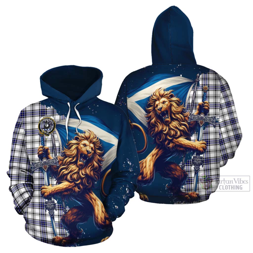 Tartan Vibes Clothing Hannay Tartan Family Crest Cotton Hoodie with Scottish Majestic Lion