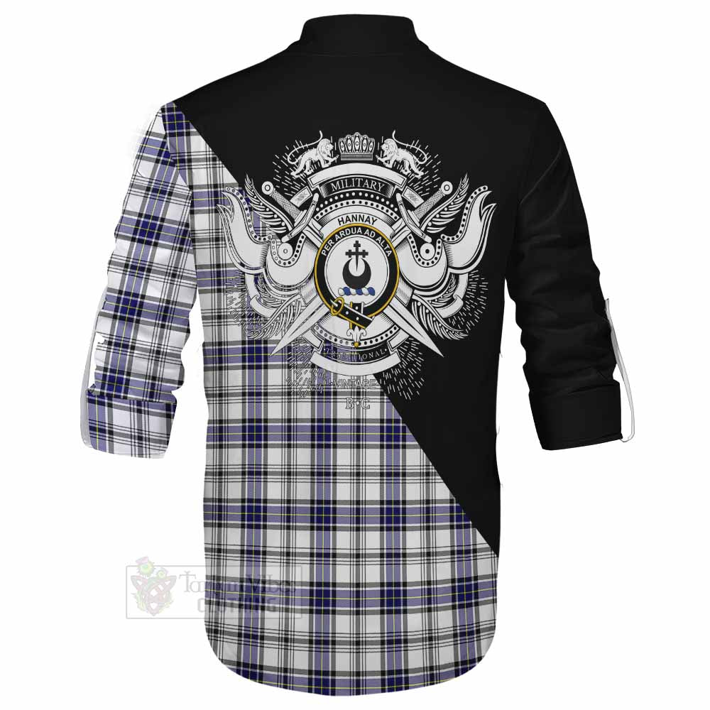 Tartan Vibes Clothing Hannay Tartan Ghillie Kilt Shirt with Family Crest and Military Logo Style