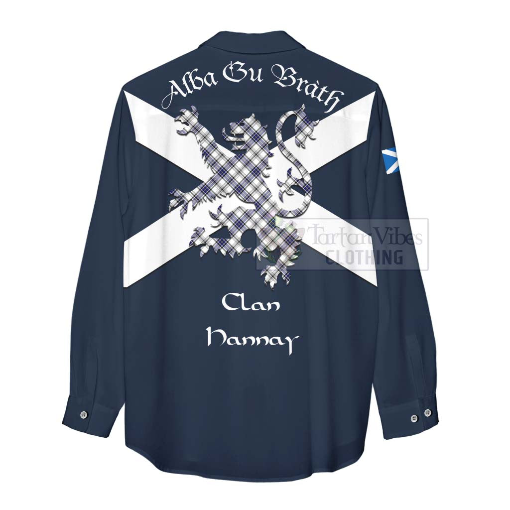 Tartan Vibes Clothing Hannay Tartan Lion Rampant Women's Casual Shirt Proudly Display Your Heritage with Alba Gu Brath and Clan Name