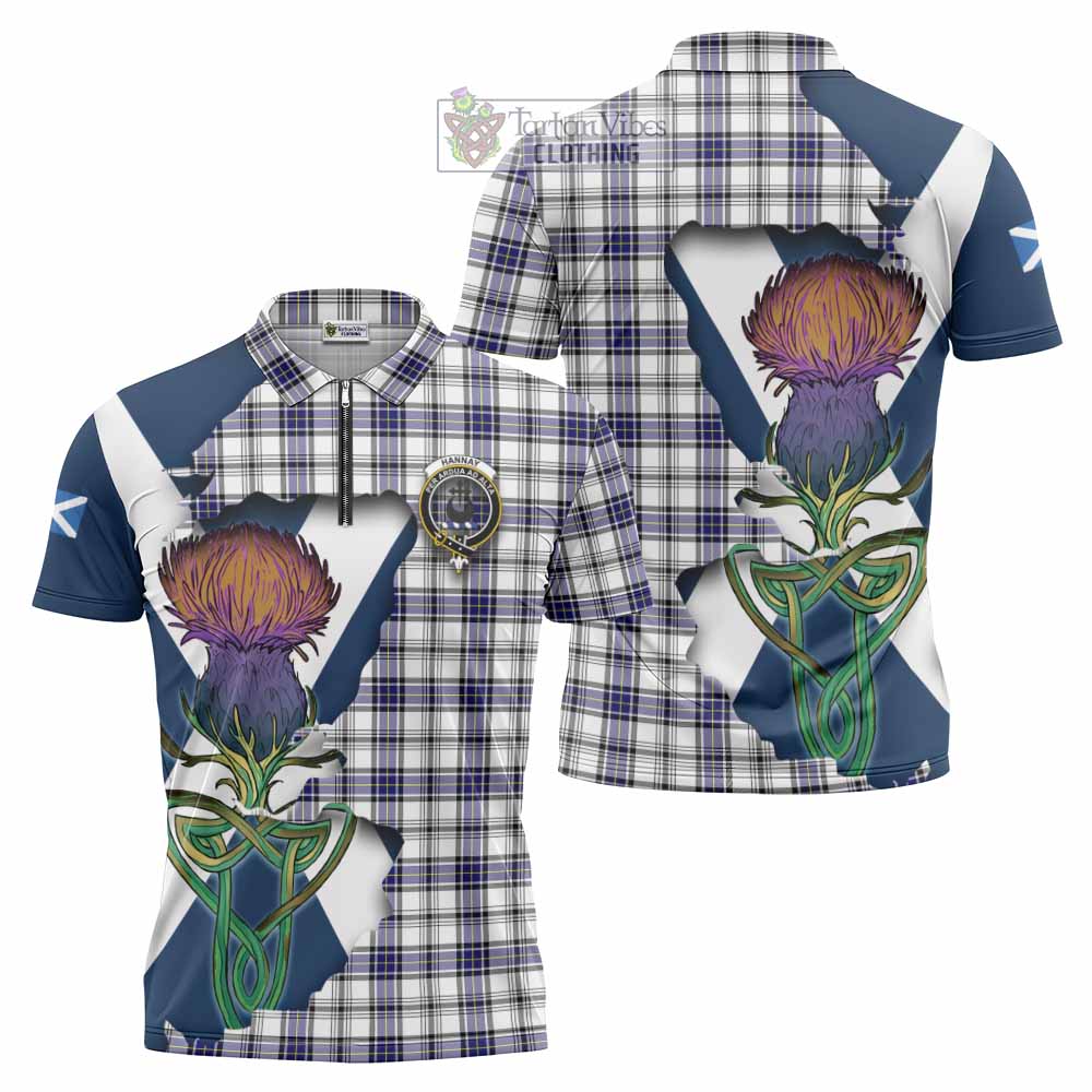 Tartan Vibes Clothing Hannay Tartan Family Crest Zipper Polo Shirt Scottish Thistle Celtic Inspired