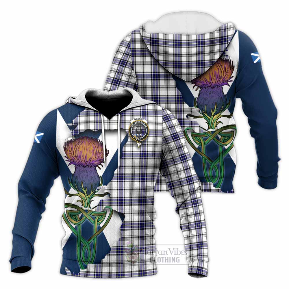 Tartan Vibes Clothing Hannay Tartan Family Crest Knitted Hoodie Scottish Thistle Celtic Inspired