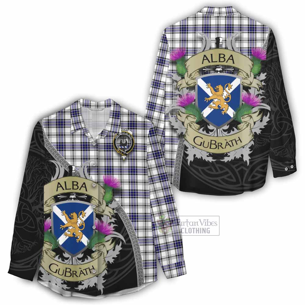 Tartan Vibes Clothing Hannay Tartan Family Crest Women's Casual Shirt Lion Rampant Royal Thistle Shield Celtic Inspired