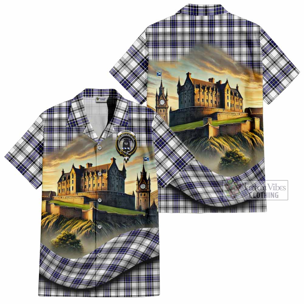 Tartan Vibes Clothing Hannay Tartan Family Crest Short Sleeve Button Shirt with Scottish Ancient Castle Style