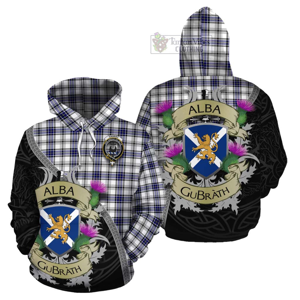 Tartan Vibes Clothing Hannay Tartan Family Crest Cotton Hoodie Lion Rampant Royal Thistle Shield Celtic Inspired