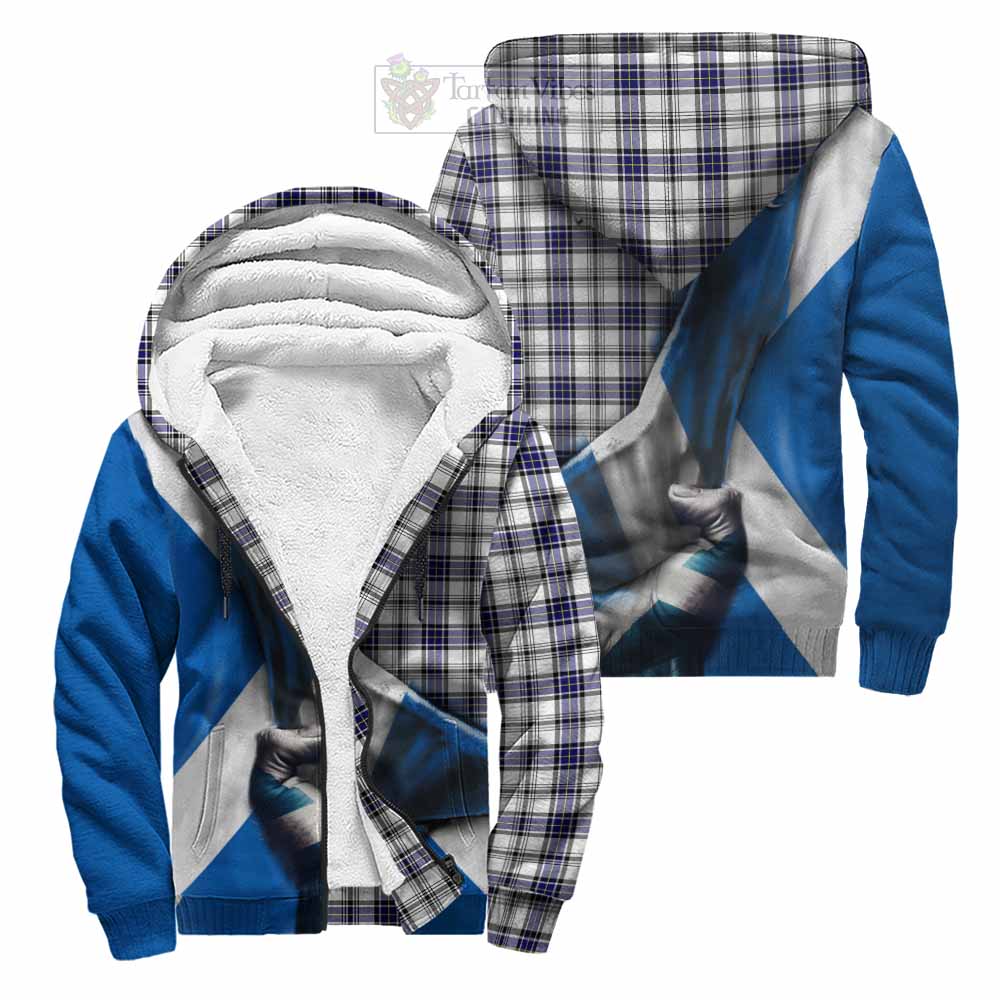 Tartan Vibes Clothing Hannay Tartan Sherpa Hoodie with Family Crest Scotland Patriotic Style