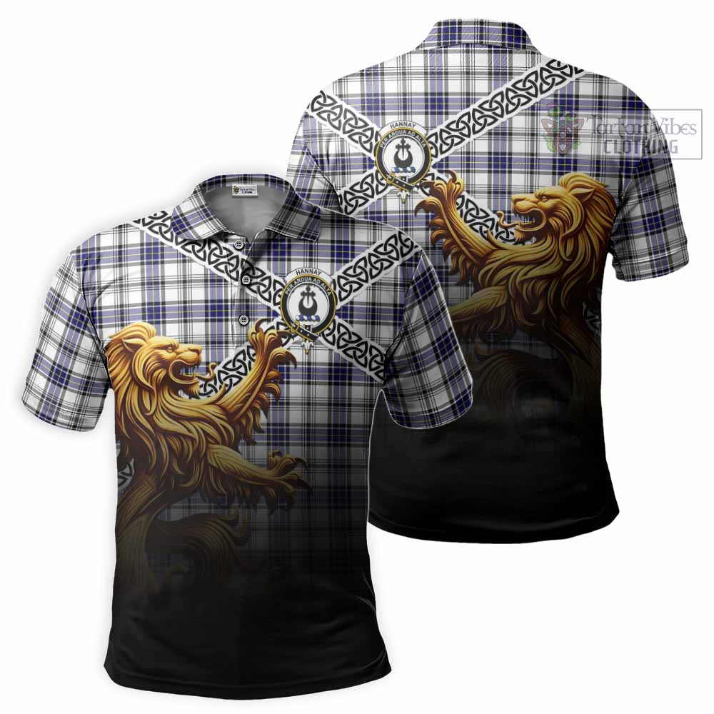 Tartan Vibes Clothing Hannay Crest Tartan Polo Shirt with Golden Lion Emblem Celtic Style