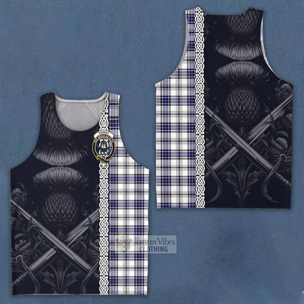 Tartan Vibes Clothing Hannay Tartan Men's Tank Top with Family Crest Cross Sword Thistle Celtic Vibes