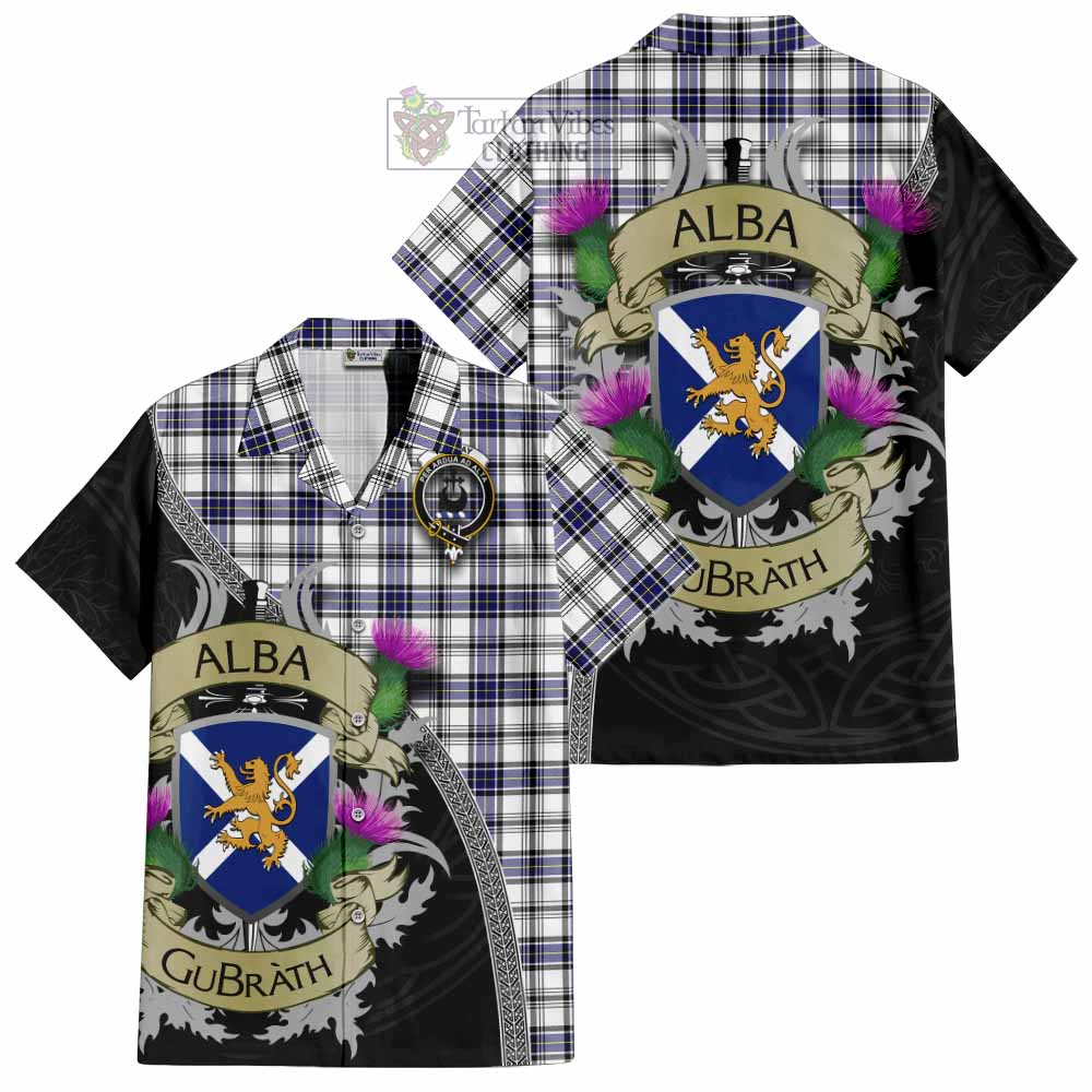 Tartan Vibes Clothing Hannay Tartan Family Crest Short Sleeve Button Shirt Lion Rampant Royal Thistle Shield Celtic Inspired