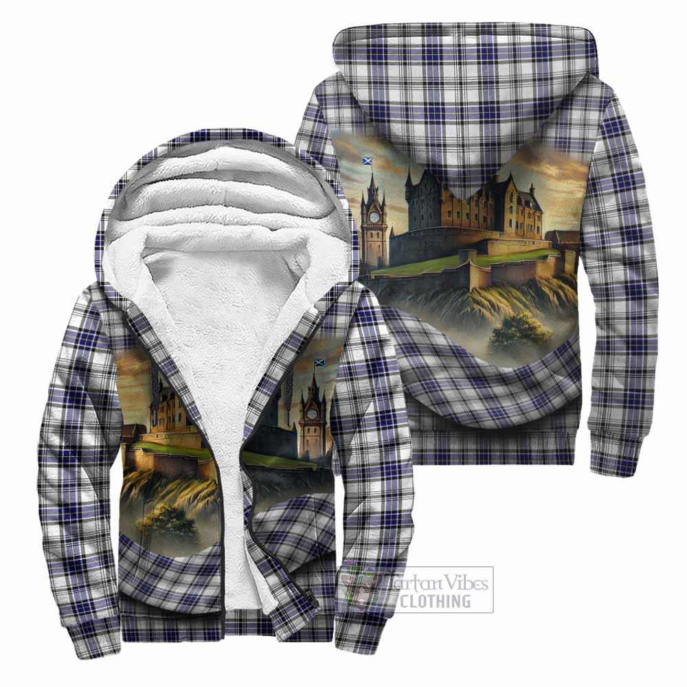 Tartan Vibes Clothing Hannay Tartan Family Crest Sherpa Hoodie with Scottish Ancient Castle Style