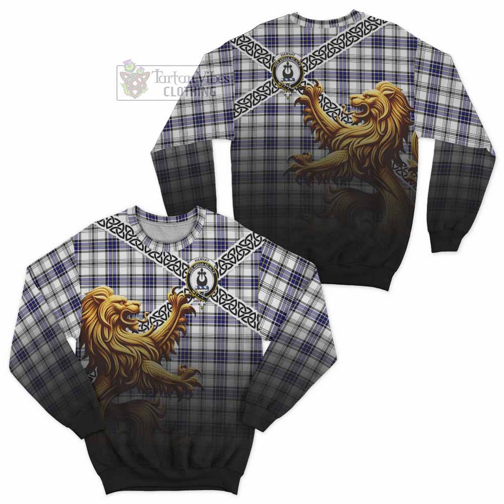 Tartan Vibes Clothing Hannay Crest Tartan Sweatshirt with Golden Lion Emblem Celtic Style