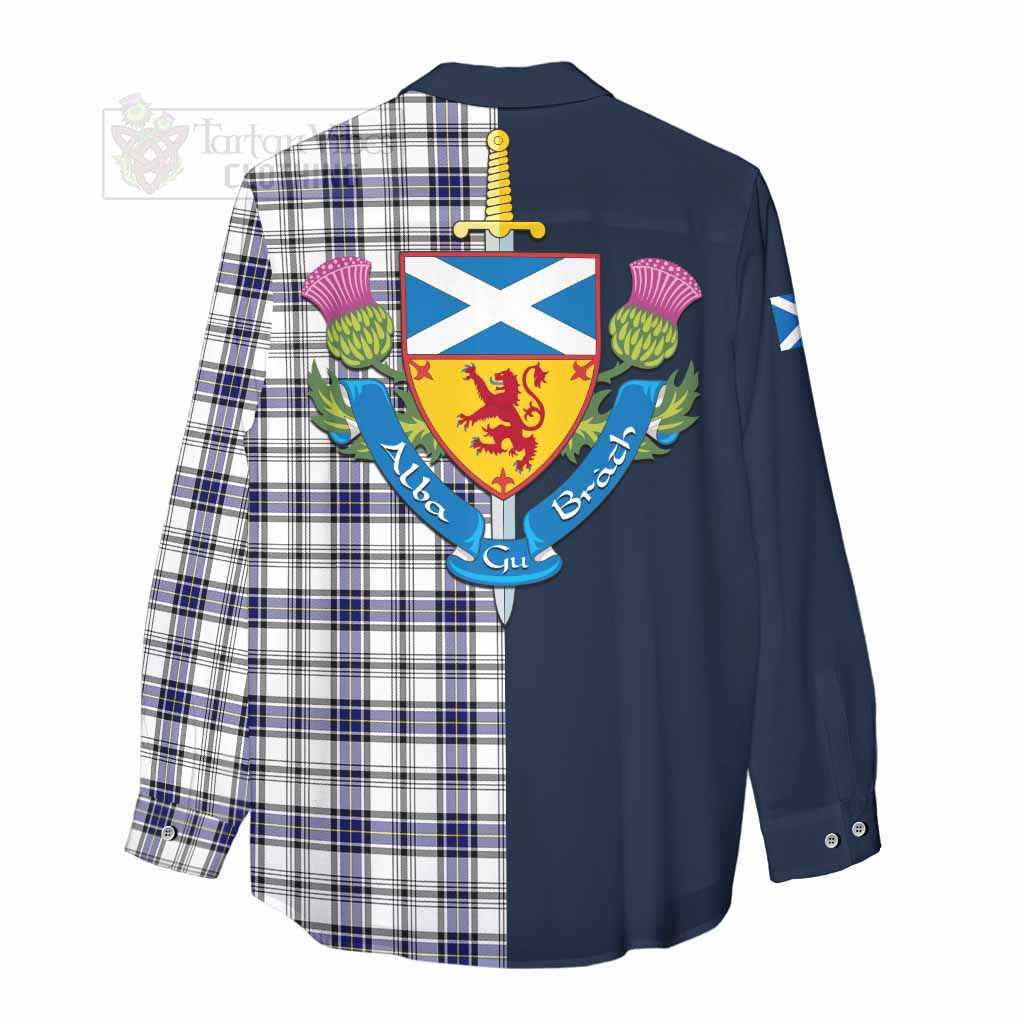 Tartan Vibes Clothing Hannay Tartan Women's Casual Shirt Alba with Scottish Lion Royal Arm Half Style