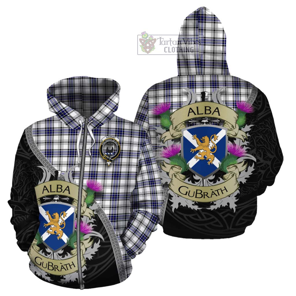 Tartan Vibes Clothing Hannay Tartan Family Crest Cotton Hoodie Lion Rampant Royal Thistle Shield Celtic Inspired
