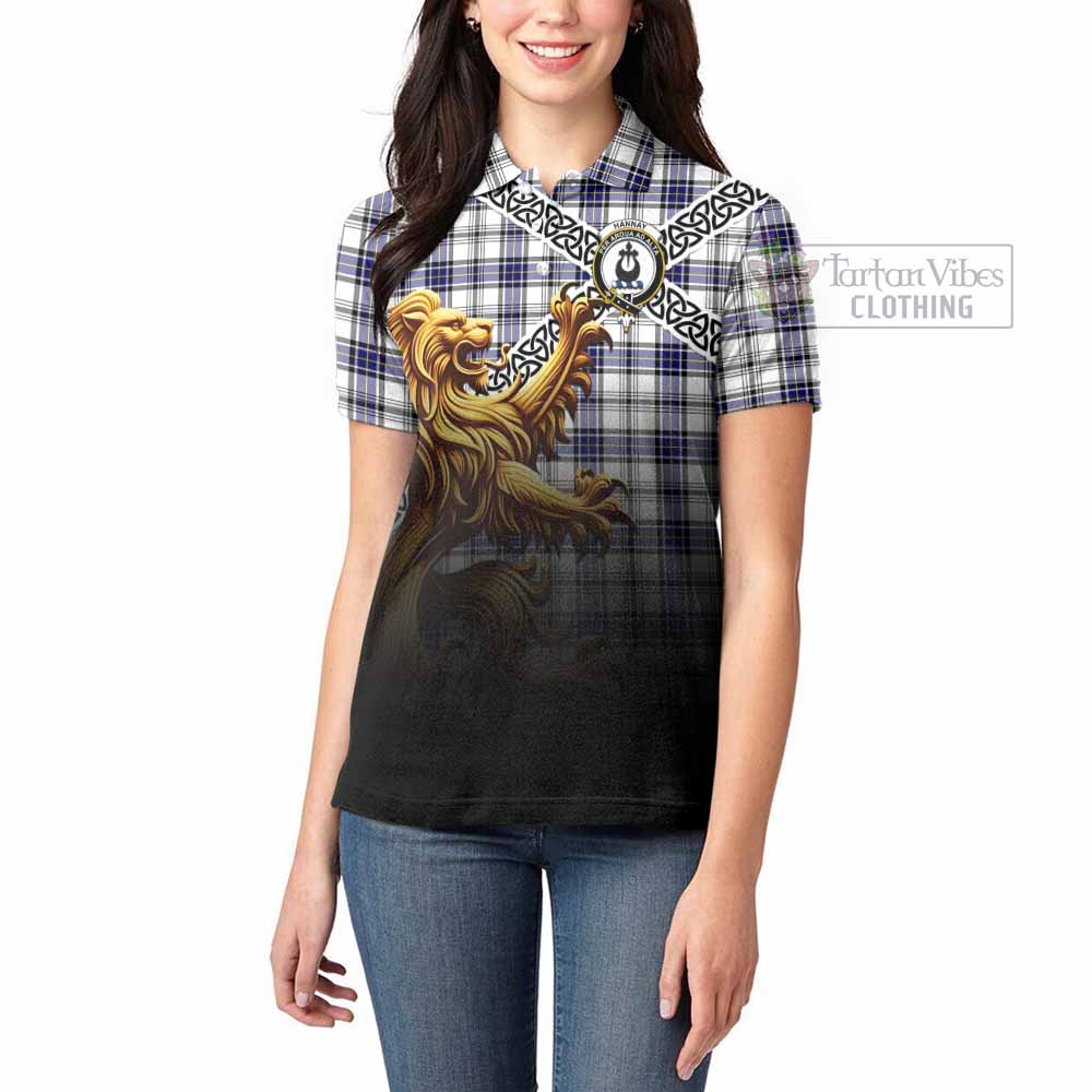 Tartan Vibes Clothing Hannay Crest Tartan Women's Polo Shirt with Golden Lion Emblem Celtic Style