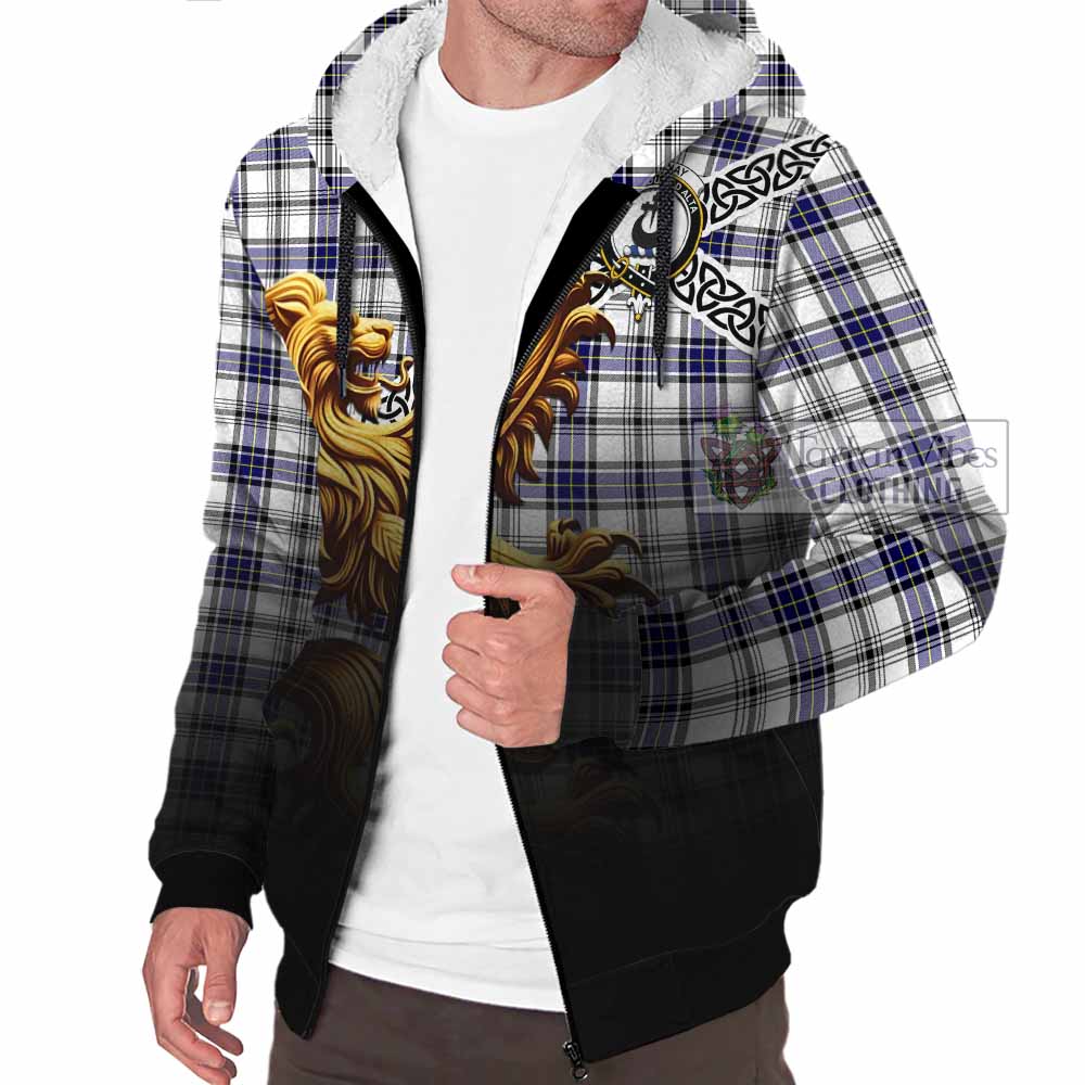 Tartan Vibes Clothing Hannay Crest Tartan Sherpa Hoodie with Golden Lion Emblem Celtic Style