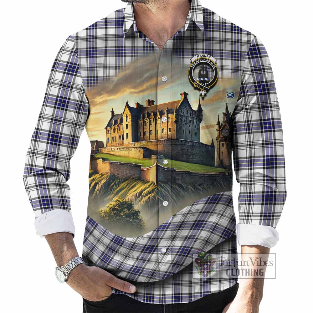 Tartan Vibes Clothing Hannay Tartan Family Crest Long Sleeve Button Shirt with Scottish Ancient Castle Style