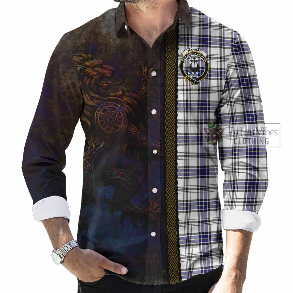 Tartan Vibes Clothing Hannay Tartan Family Crest Long Sleeve Button Shirt Alba Gu Brath Be Brave Lion Ancient Style