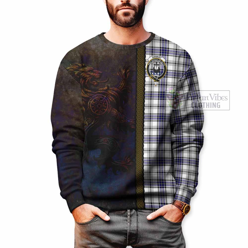 Tartan Vibes Clothing Hannay Tartan Family Crest Sweatshirt Alba Gu Brath Be Brave Lion Ancient Style
