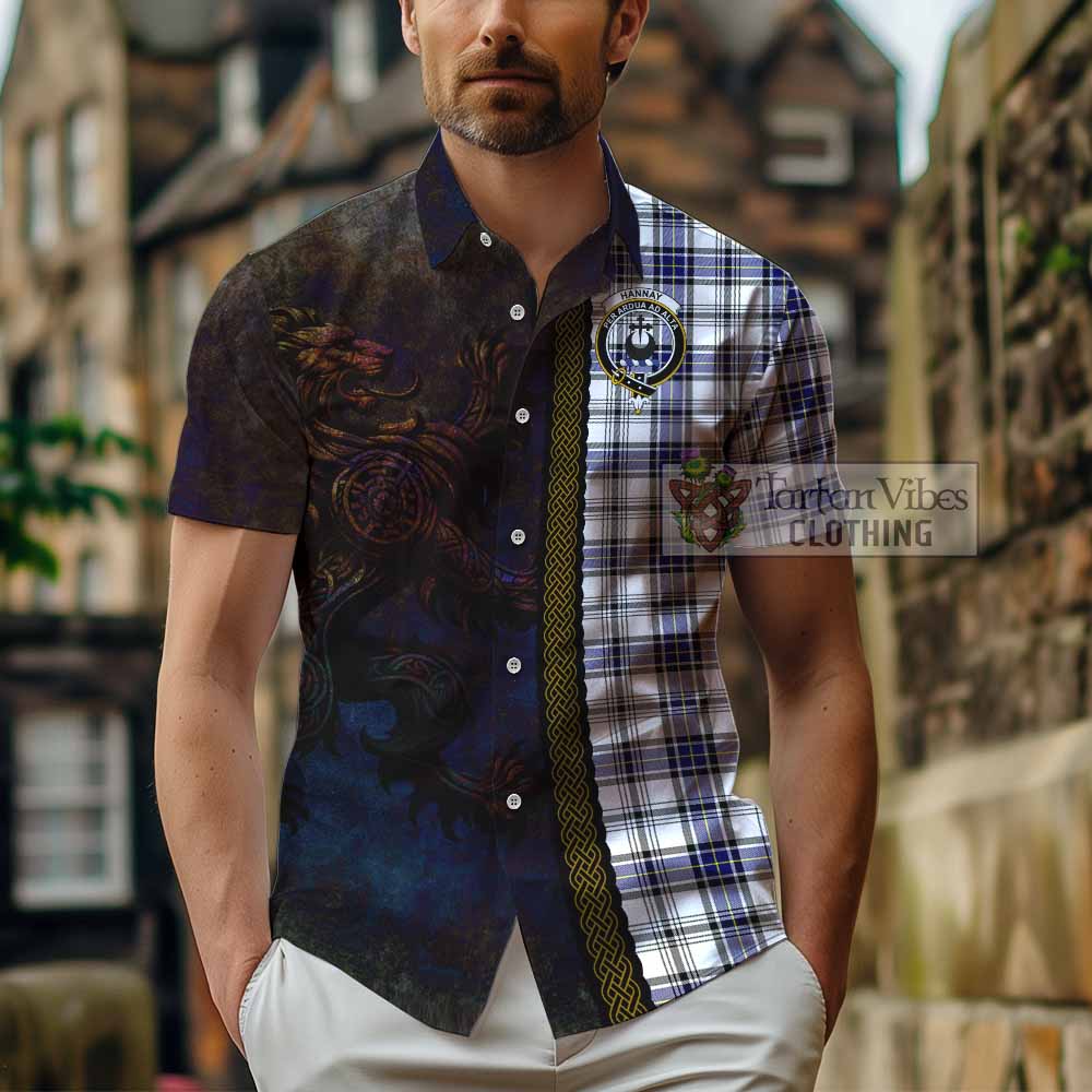Tartan Vibes Clothing Hannay Tartan Family Crest Short Sleeve Button Shirt Alba Gu Brath Be Brave Lion Ancient Style