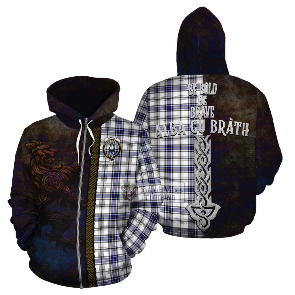 Tartan Vibes Clothing Hannay Tartan Family Crest Cotton Hoodie Alba Gu Brath Be Brave Lion Ancient Style