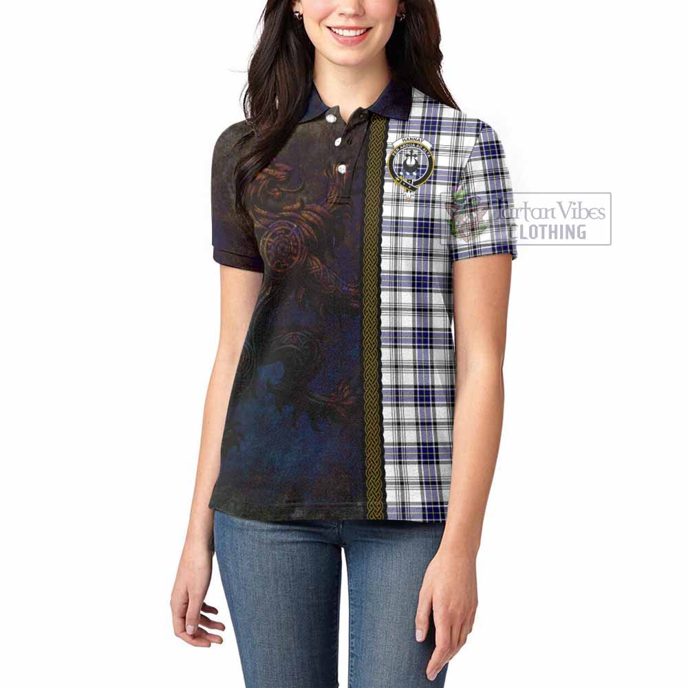 Tartan Vibes Clothing Hannay Tartan Family Crest Women's Polo Shirt Alba Gu Brath Be Brave Lion Ancient Style