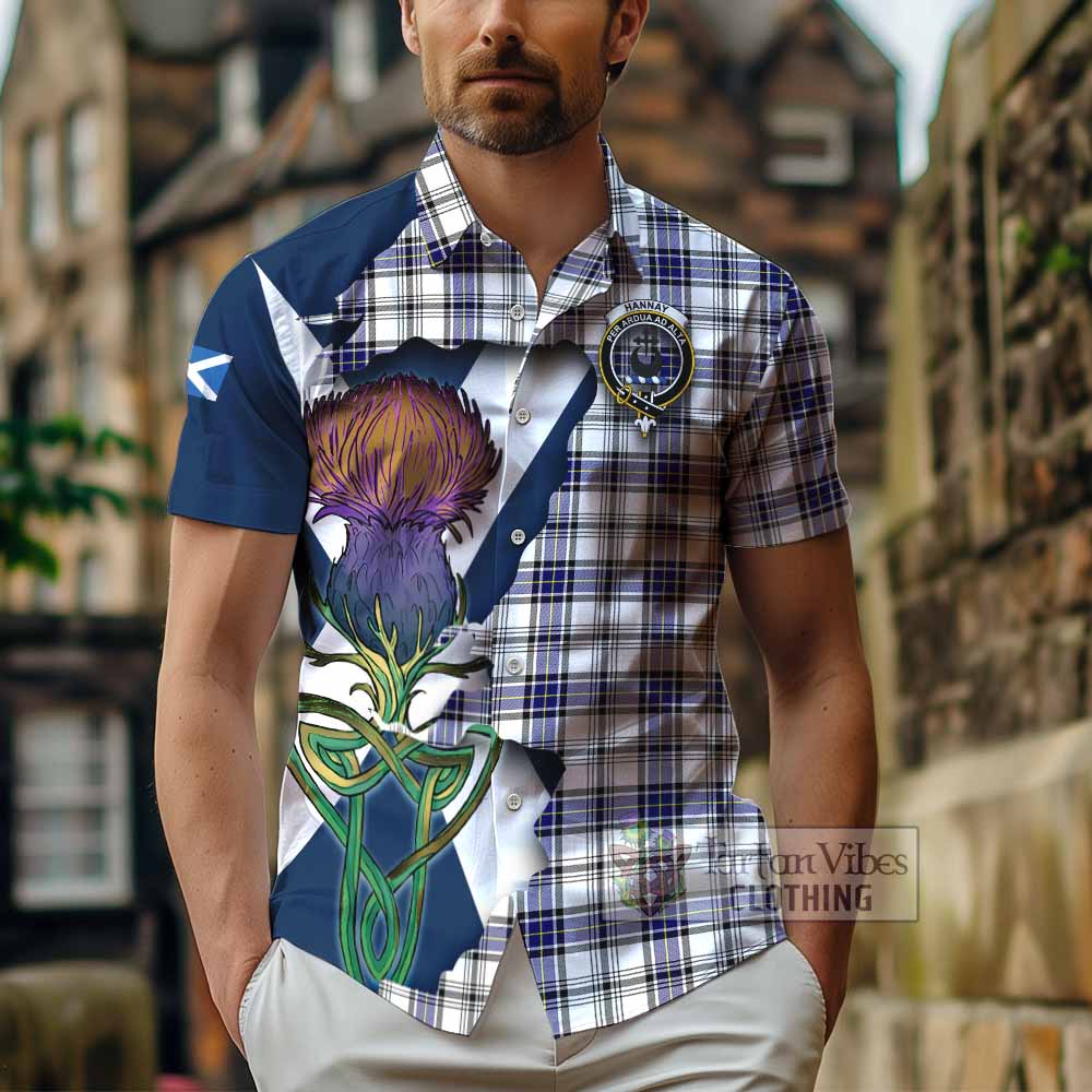 Tartan Vibes Clothing Hannay Tartan Family Crest Short Sleeve Button Shirt Scottish Thistle Celtic Inspired