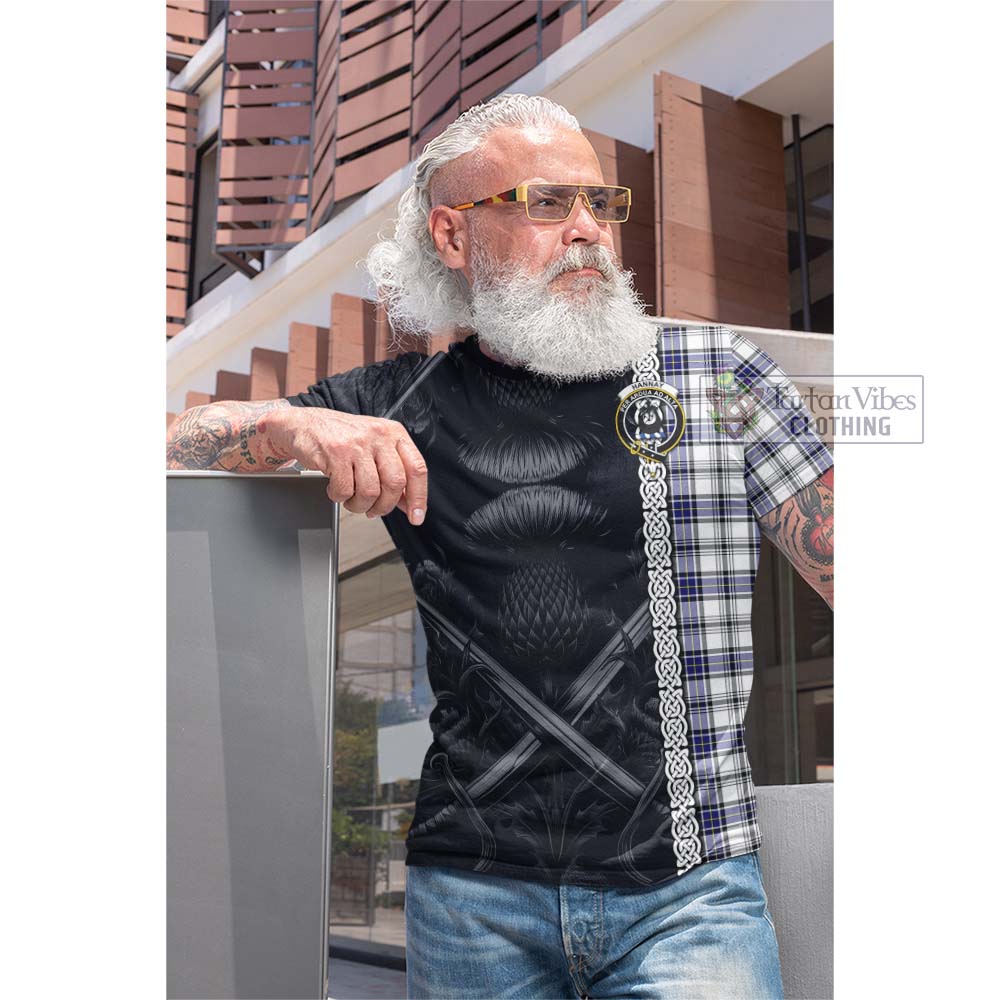 Tartan Vibes Clothing Hannay Tartan Cotton T-shirt with Family Crest Cross Sword Thistle Celtic Vibes