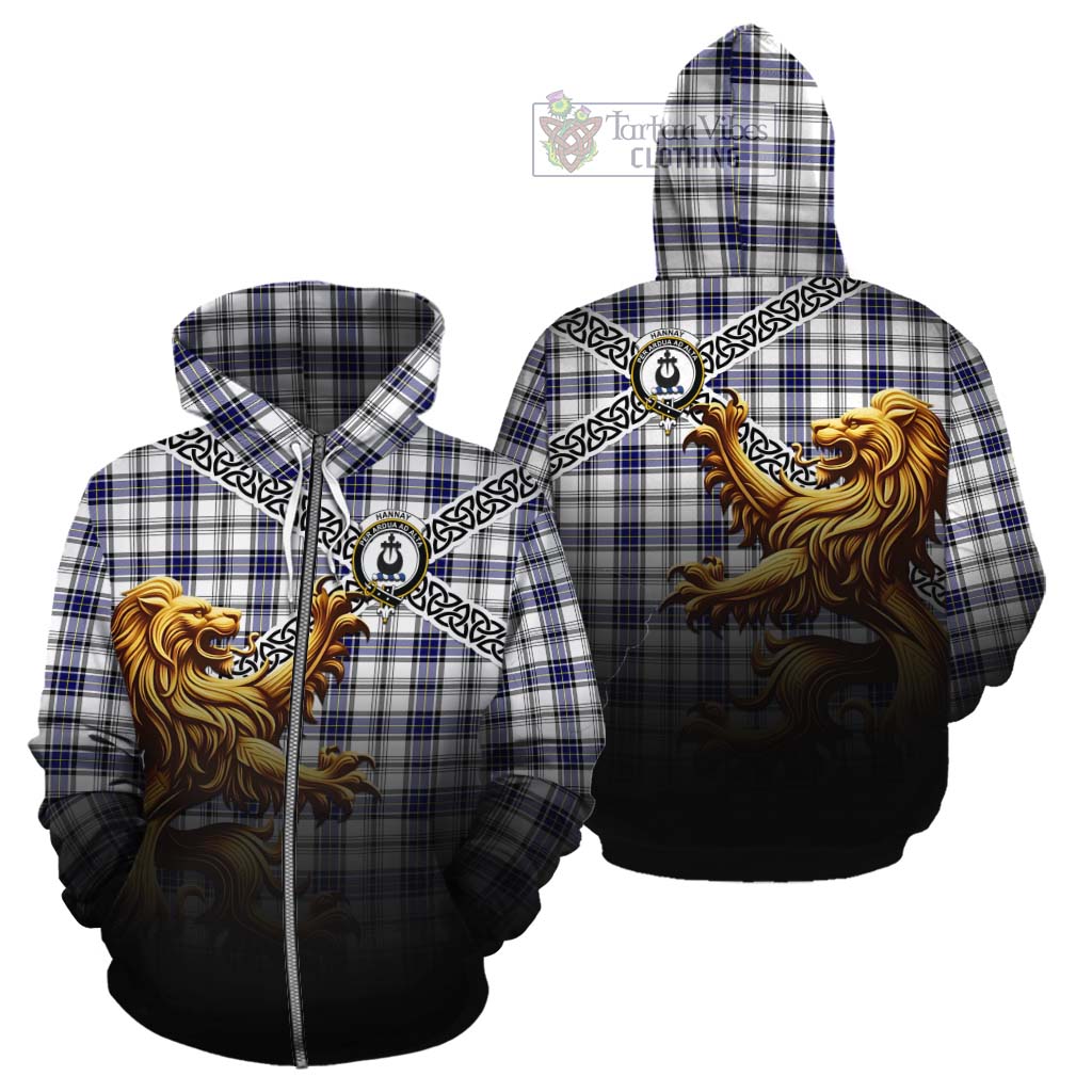 Tartan Vibes Clothing Hannay Crest Tartan Cotton Hoodie with Golden Lion Emblem Celtic Style