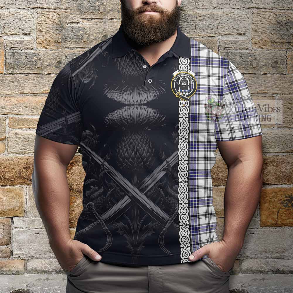 Tartan Vibes Clothing Hannay Tartan Polo Shirt with Family Crest Cross Sword Thistle Celtic Vibes