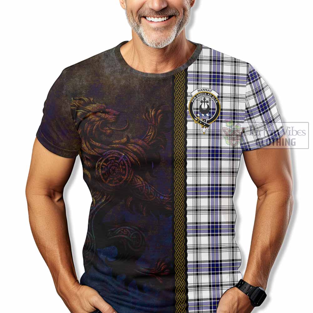 Tartan Vibes Clothing Hannay Tartan Family Crest T-Shirt Alba Gu Brath Be Brave Lion Ancient Style