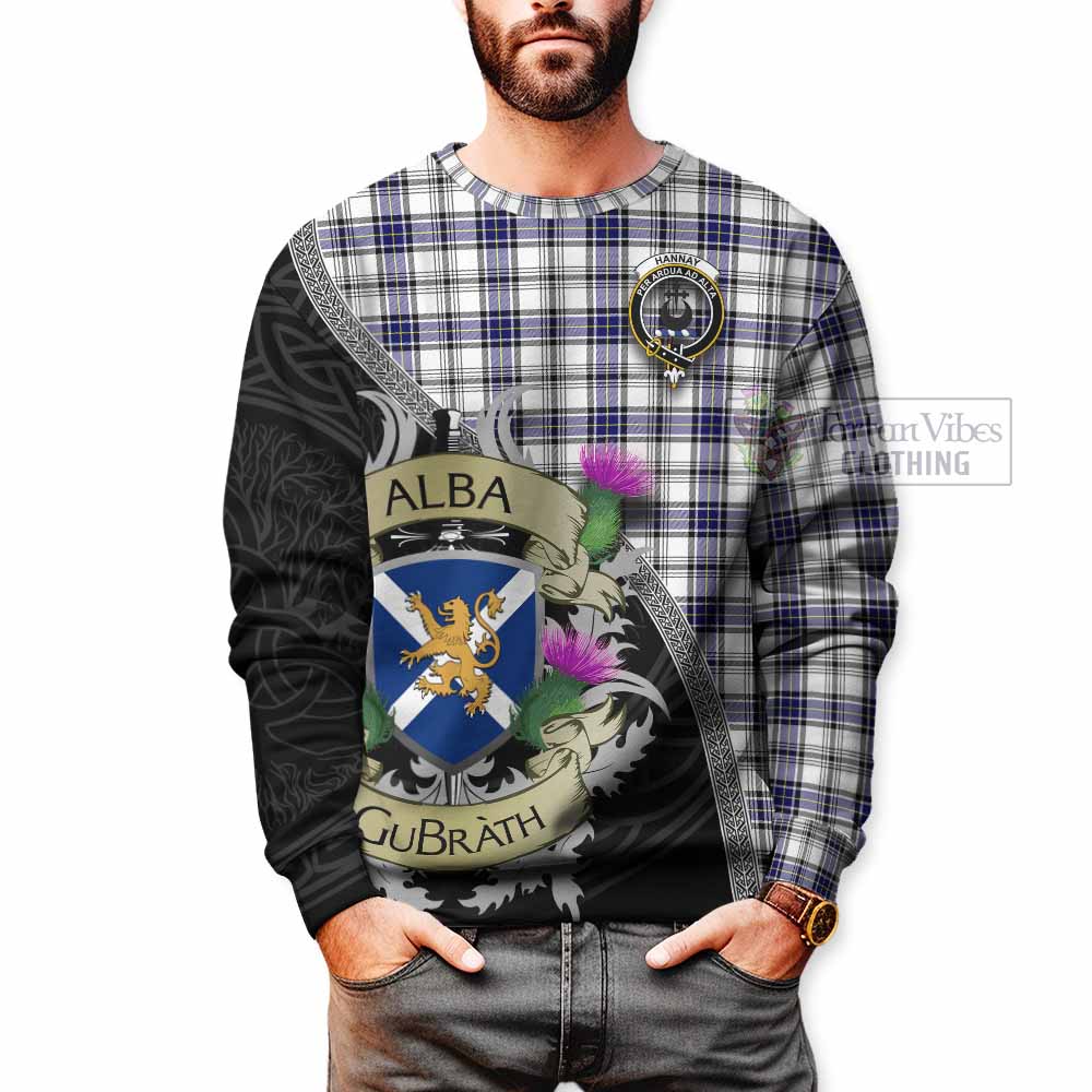 Tartan Vibes Clothing Hannay Tartan Family Crest Sweatshirt Lion Rampant Royal Thistle Shield Celtic Inspired