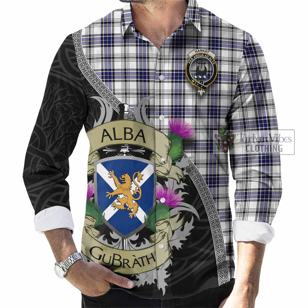 Tartan Vibes Clothing Hannay Tartan Family Crest Long Sleeve Button Shirt Lion Rampant Royal Thistle Shield Celtic Inspired
