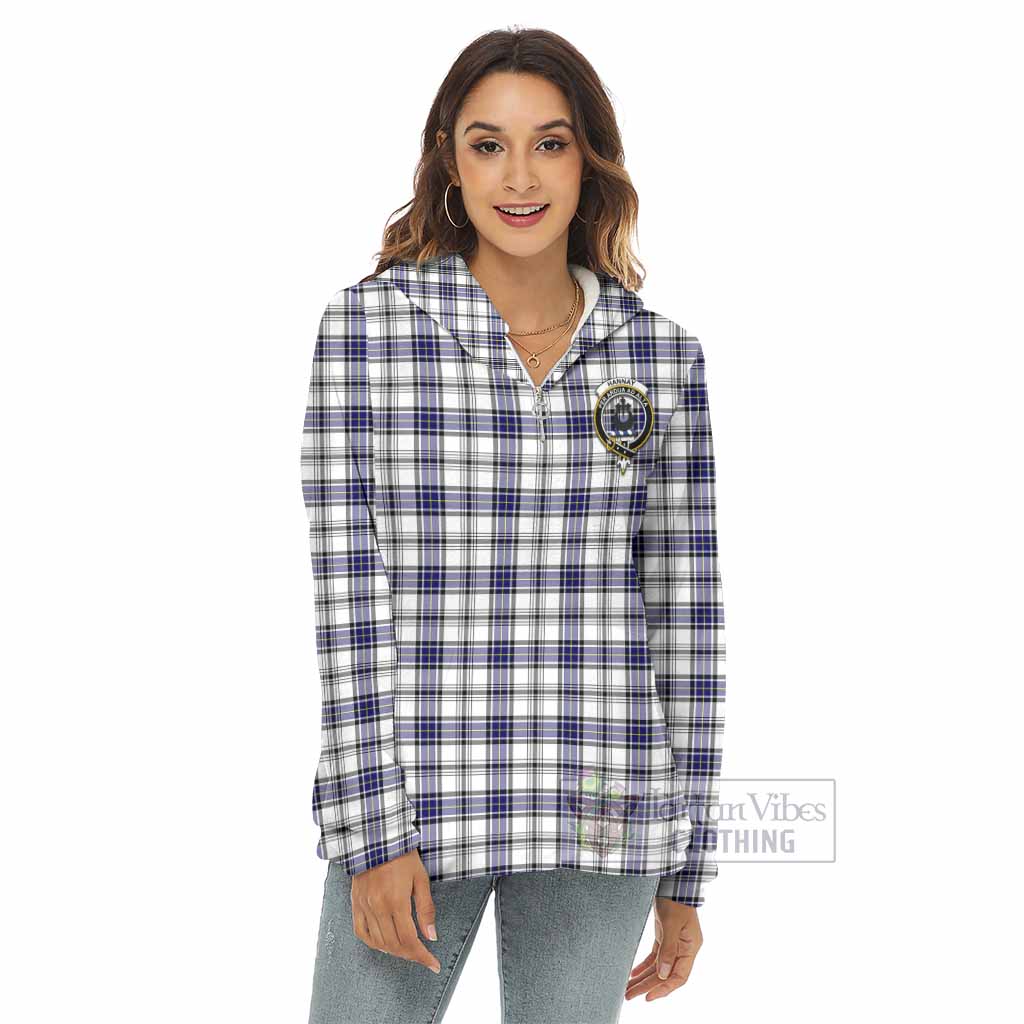 Tartan Vibes Clothing Hannay Tartan Crest Women's Borg  Half Zip Fleece Hoodie
