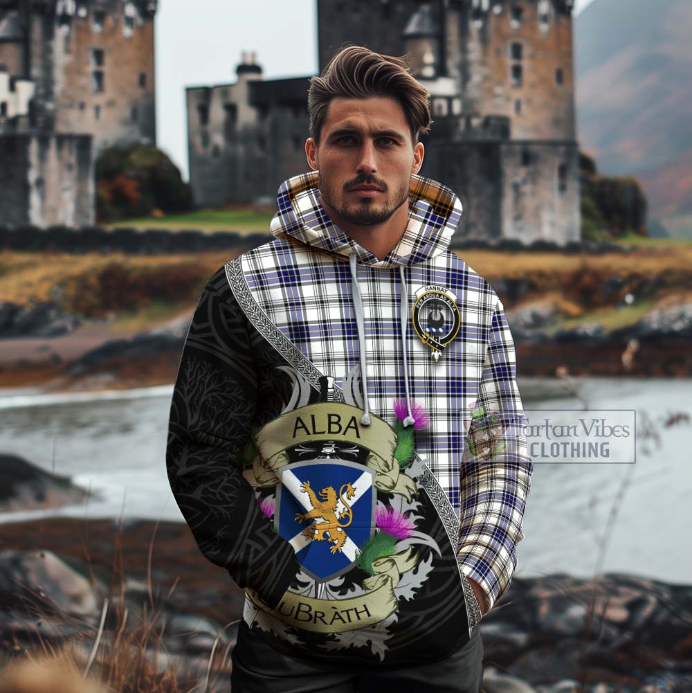 Tartan Vibes Clothing Hannay Tartan Family Crest Cotton Hoodie Lion Rampant Royal Thistle Shield Celtic Inspired